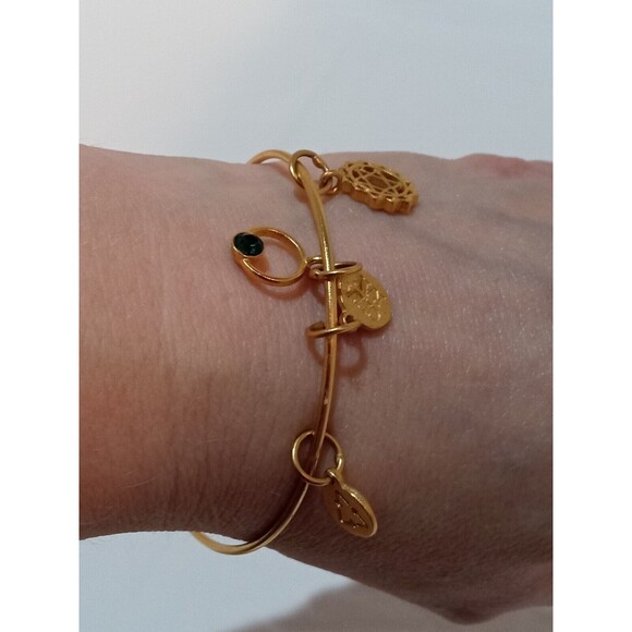 Clea Ray Goldtone Star of David May Birthstone Bracelet 7 inch adjustable - Picture 6 of 7